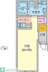 ルーナクレシェンテ早稲田 2階1Kの間取り
