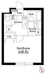 BarkLane早稲田 2階1Kの間取り