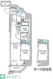 プライムブリス東中野駅前 10階1LDKの間取り