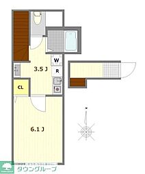 ミモザ哲学堂 2階1Kの間取り
