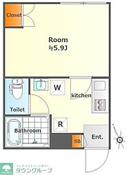 早稲田鶴巻町ＩＭＡハウス 3階1Kの間取り