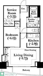 河田町ガーデン1 24階1SLDKの間取り