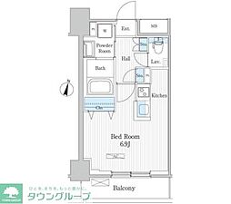 エトワール飯田橋 2階1Kの間取り