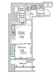 パークアクシス神楽坂・早稲田通り 7階1DKの間取り