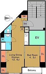 東京メトロ丸ノ内線 新中野駅 徒歩5分の賃貸マンション 7階1LDKの間取り