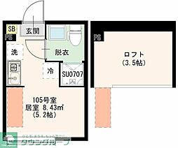 ハーモニーテラス若宮VII 105 1階ワンルームの間取り