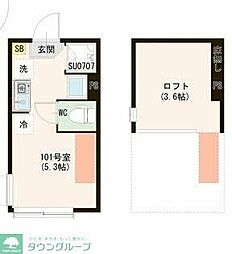 ハーモニーテラス上井草V 1階ワンルームの間取り