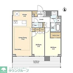 オアーゼ新宿市谷薬王寺 2階2LDKの間取り