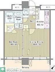 ユニゾンタワー 21階1LDKの間取り