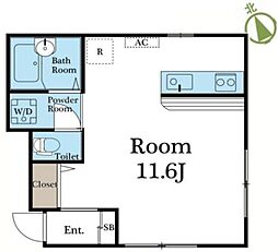 カトルセゾン 1階ワンルームの間取り