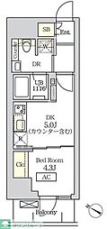 コスモグラシア新宿西早稲田 1DKの間取図画像