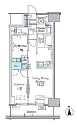 パークアクシス新宿百人町 2LDKの間取図画像