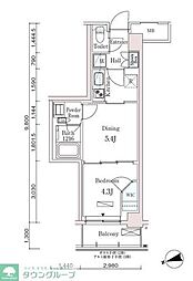 PARKAXIS市谷左内町 1DKの間取図画像