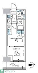 パークアクシス新宿百人町 1DKの間取図画像