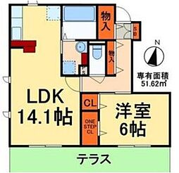 グリーンヴィラ ハーケン 1階1LDKの間取り