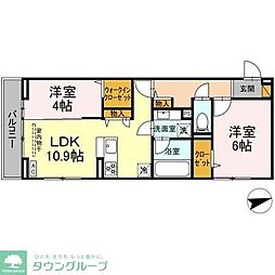 つくばエクスプレス 南流山駅 徒歩16分の賃貸アパート 2階2LDKの間取り