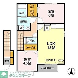 ラフォーレ上ノ台　Ａ 2階2LDKの間取り