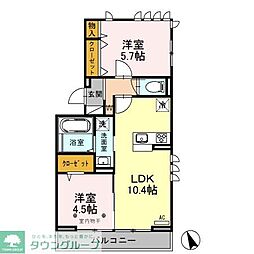 ラ・サカン 3階2LDKの間取り