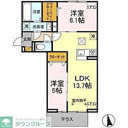 ガーネット 1階2LDKの間取り