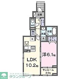 モーヴソレイユ 1階1LDKの間取り
