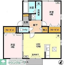 リビングタウンみのり台　Ａ 1階2LDKの間取り