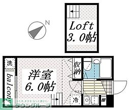 ジュネパレス新松戸第11 2階1Kの間取り