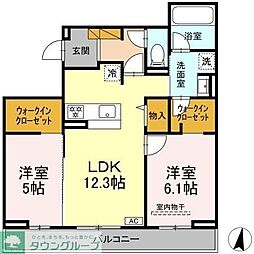 グレイスフルコート雅 2LDKの間取図画像