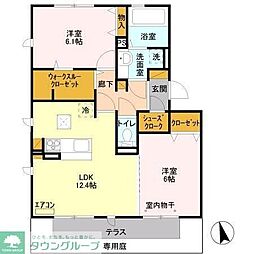 リヴェール南流山D 2LDKの間取図画像
