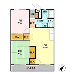 松丸コーポラス 2LDKの間取図画像
