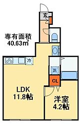 松戸市八ケ崎2丁目アパート 1LDKの間取図画像