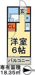 川村ハイム ワンルームの間取図画像