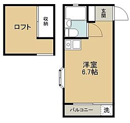西武新宿線 小平駅 徒歩15分の賃貸アパート 2階ワンルームの間取り