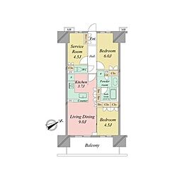 レーベン清瀬THE TOWER 19階2SLDKの間取り