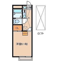 レオパレスアルシオネ 1Kの間取図画像