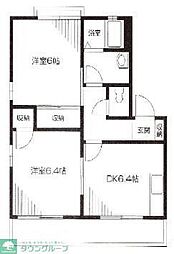 ディアコート　A棟 2階2DKの間取り