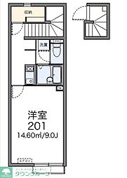 多摩都市モノレール 桜街道駅 徒歩4分の賃貸アパート 2階1Kの間取り