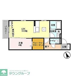 グレースブルック 1階1LDKの間取り