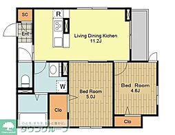 JR総武線 三鷹駅 徒歩25分の賃貸マンション 3階2LDKの間取り