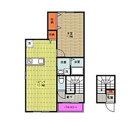 ボン・フルール 2階1LDKの間取り