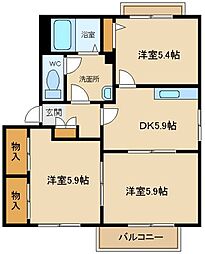 パークサイドディアスII 2階3Kの間取り