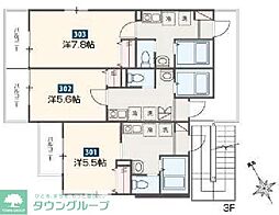 ＭＥＬＤＩＡ東村山 3階1Kの間取り