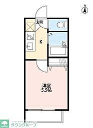 クアルソ保谷 2階1Kの間取り