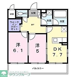 ベルカーサ 2階2DKの間取り