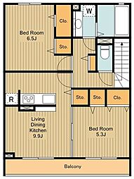 パークシャルマン武蔵野 2階2LDKの間取り