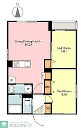 東京メトロ東西線 中野駅 徒歩11分の賃貸マンション 4階2LDKの間取り