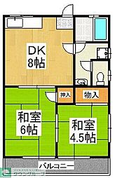 サニーハイツ比留間 2DKの間取図画像