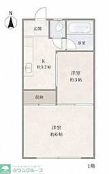 朝日ハイツ 2Kの間取図画像
