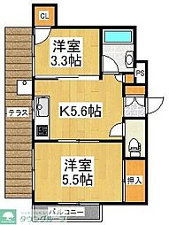 コスモスマンション西武遊園地 2Kの間取図画像