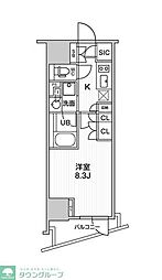 シーズンフラッツ大井町 2階1Kの間取り