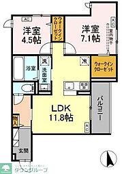 Ｄ Ｐａｉｎａ 上平間　I 202 2階2LDKの間取り